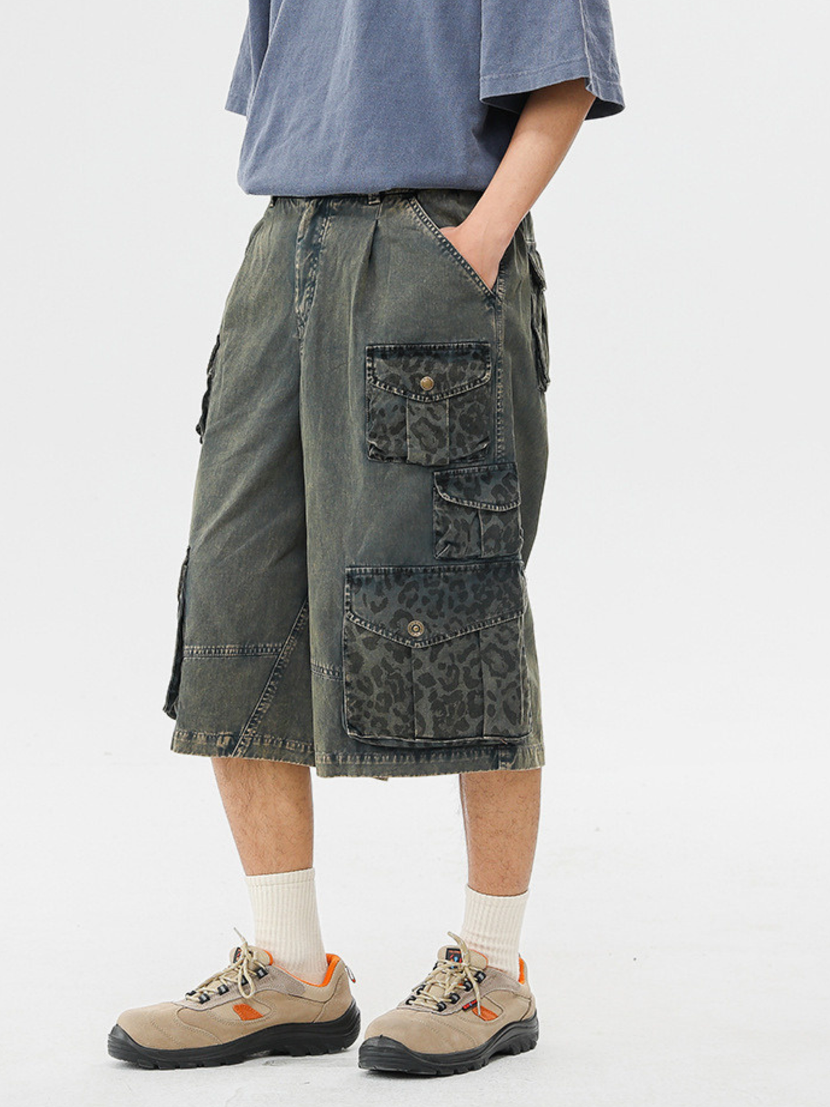 CampStick - Unisex Washed Solid Utility Cropped Pants